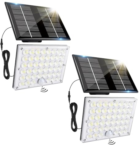 AVANLO 2 Stück Solarlampen für Außen mit Bewegungsmelder, 3 Modi | 184 LED Solar Lampe Outdoor, IP65 Wasserdicht Solar Strahler mit 5m Kabel für Garage, Garten, Hof, Haustüren