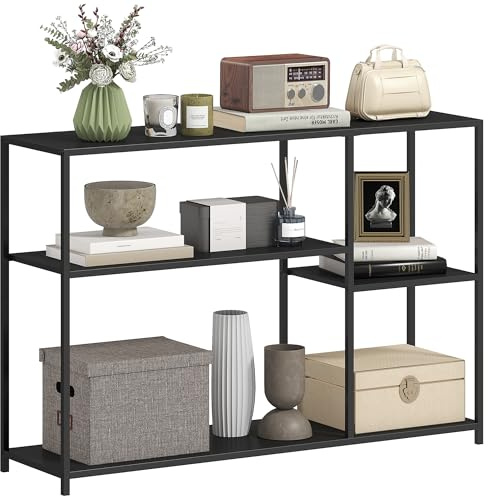 HOMCOM Konsolentisch Flurtisch mit 4 Ablagen 110 x 30 x 75 cm Schwarz | Beistelltisch mit Stahlrahmen, Metallregal für Kleinen Raum, Eingang, Flur, Wohnzimmer