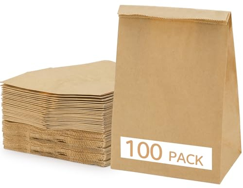 100 Stück Papiertüten Braun, Geschenktüten Braun Tüten Papier, Papiertüten zum Verpacken von Weihnachtsgeschenken, Giveaways, Kindergeburtstagen 18.5 x13.5 x 7.8cm