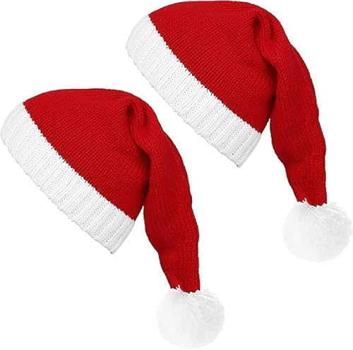 XIMISHOP 2 Stück Weihnachtsmütze Gestrickte, Rote Weihnachtsmannmütze | Plüsche Weihnachtsmann Hüte Nikolausmütze Santa Mütze für Erwachsene Kinder für Winterwärme Festliche Partys im neuen Jahr