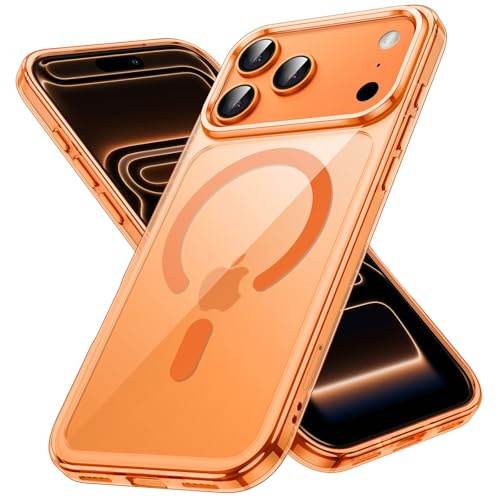 JETech Cover Magnetica per iPhone 17 Pro 6,3 Pollici Compatibile con MagSafe, Antiurto Cellulare Paraurti Custodia, Anti-Graffio Retro Trasparente (Arancione)