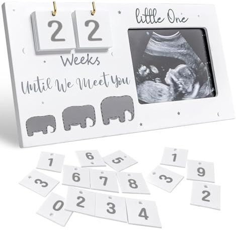 Ultraschallbild Rahmen mit Countdown - Baby Scan Foto Geschenk für Schwangere, Holz Schwangerschaftsankündigung mit Wochenkalender