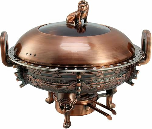 Stainless Steel Chafing Dish, 3L Round Buffet Warmer Set with Food Pans, Stove Stand, Visible Pot Lid And Fuel Holder for Wedding, Party, Banquet, Green Bronze,Red Bronze (Red Bronze)