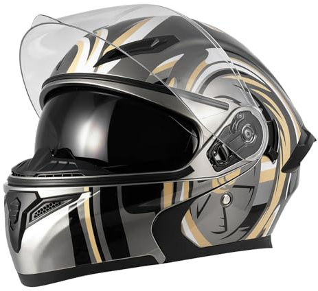Spark Adult Flip-Up Motorcycle Helmets - DOT Certified Full Face Helmet with Dual Visor & Quick-Release Buckle, Lightweight ABS for Commuting and Touring (Black White, Large)