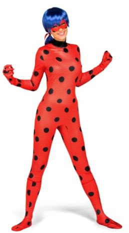 My Other Me Marienkäfer-Kostüm für Erwachsene, rot-schwarz, mit Overall, Handschuhen, Stiefelstulpen, Augenmaske, Perücke, Jo-Yo und Ohrringen, Größe XS. Wagen Sie es, alle Blicke auf sich zu ziehen