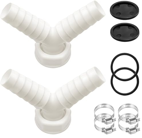CWENDANER Adaptador de desagüe en Y de 1 pulgada (2 paquetes) para lavadora/lavavajillas/secadora – Doble conexión con entrada Ø 30 mm y salida Ø 19 – 24 mm, incluye 4 abrazaderas – Plástico
