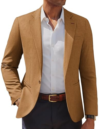 PJ PAUL JONES Men Sport Coat One Button Blazers Suit Business Regular Fit Suit Jackets Beige