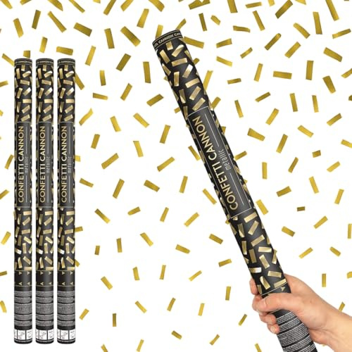 Gold Metallic Extra Large Confetti Cannon 80cm – Pack of 3 – Air Powered Party Confetti Shooter Popper for Weddings, Birthdays, New Year, Celebrations & Events