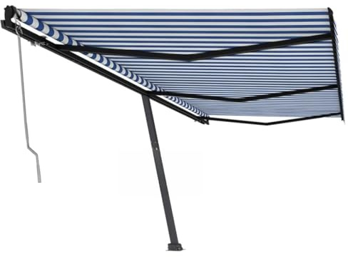 QJBSAVVA Standmarkise Blau Weiß 600x350 cm Freistehende Markise mit Fernbedienung Anthrazit Aluminiumrahmen Robustes Sonnenschutz für Terrasse Balkon Garten