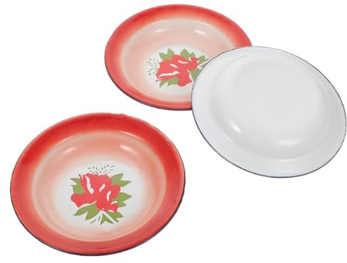 Toyvian 3 pièces Assiettes Émail Vintage avec Motif Floral Rouge Plats Épais pour Service et Collation Vaisselle Décorative pour Table et Repas Festifs