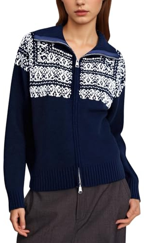 Women's Norwegian Cardigan with Zip Cardigan Chic and Elegant Jacquard Fair Isle Cardigan Sweater Irish Mohair Cardigan Christmas Jumper Winter Warm Sweaters, Vests and Sweatshirts Vintage Cardigans