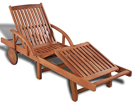 MOBCANT Klassische Sonnenliege aus Akazien-Hartholz - Gartenliege mit Rückenlehne & Ausziehtisch für Gemütliche Entspannung im Garten