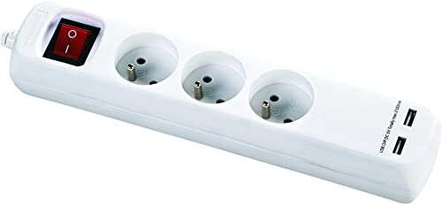 Dio - Bloc multiprise avec interrupteur 3 prises 2P+T et 2 prises USB 5V DC - 1,4m