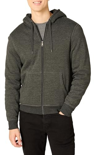Amazon Essentials Men's Sherpa-Lined Full-Zip Fleece Hoodie, Charcoal Heather, XL