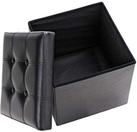 Casaria® Hocker mit Stauraum Schwarz Faltbar Deckel Kunstleder Gepolstert 38x38cm Klein Schlafzimmer Wohnzimmer Flur Sitzhocker Fußhocker Polsterhocker