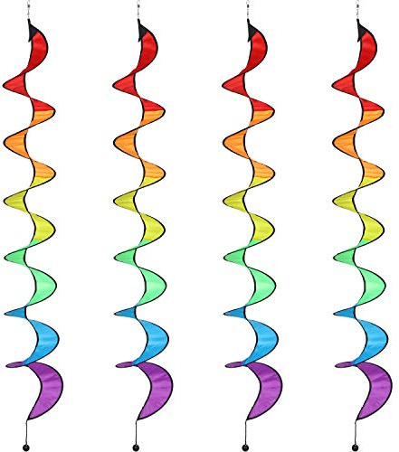 Gejoy 4 Pieces Rainbow Wind Spinner Outdoor Hanging Wind Socks Colorful Windsock Streamers for Outside Yard and Garden, Decor Windmill to Scare Birds Away(57 Inch)