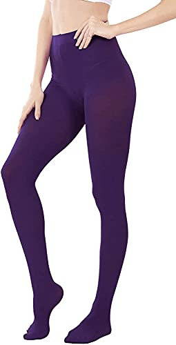 HeyUU Mujeres Coloridas pantimedias semi-opacas 80 DEN Pantimedias de soporte de microfibra(Violeta,L-XL)