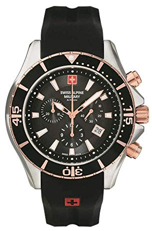 Swiss Alpine Military Herren Uhr Chronograph Analog Quarz 7040 Silikon 10 ATM