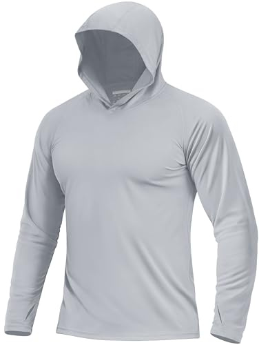 Boladeci SPF Shirts for Men Fishing Hoodies UPF 50 Long Sleeve Sun Protection with Hood Summer UV Water Rash Guard Swim Shirt Tops Gray L