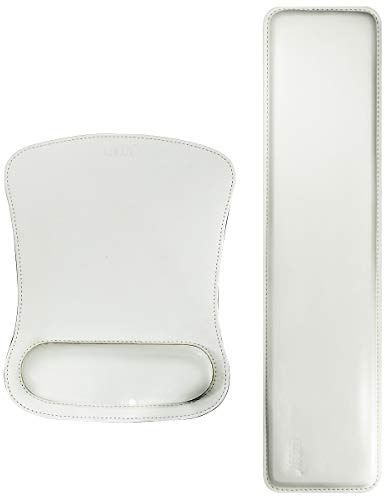 Cacoy Tapis de souris en cuir PU avec Support de Poignet et Repose-poignet de Clavier pour le Jeu et le Bureau Support de Poignet Ergonomique en Mousse à Mémoire de Forme (Blanc)