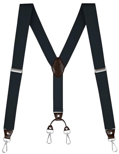 Buyless Fashion Suspenders for Men - 48 Elastic Adjustable Straps 1 1/4 - Y Back with Metal Hooks - 5137-Black