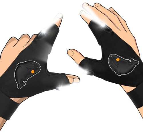 Cadeau Fete des Peres Gants LED avec Lumières étanches, Lampe Gants Rechargeable Gadgets, Cadeau Papa Homme Beau Idee Cadeau Pere