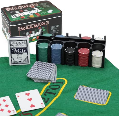 Tanness Pokerset 200 Stück Pokerkoffer mit Pokerchips, Poker Karten & Spielmatte | Casino Poker Set für Texas Hold’em & Blackjack | Poker Chips Set im Metallkoffer | Komplettes Poker Spielset