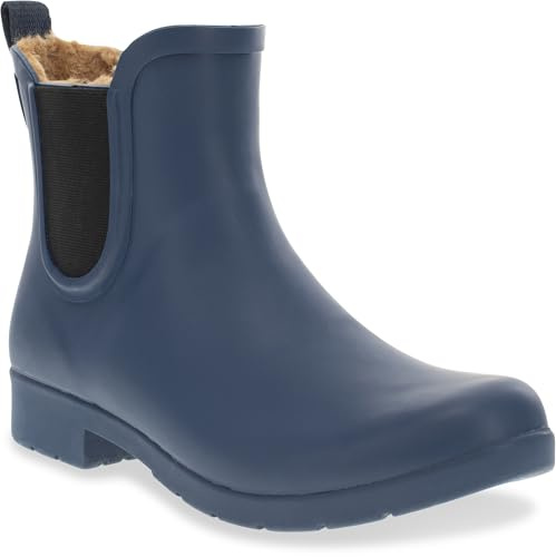 Chooka Womens Waterproof Plush Chelsea Bootie Rain, Navy, 9 US