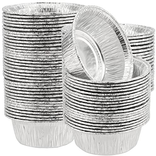 MUKCHAP 100 Pack Foil Pie Dish, 12x8.8x4.5cm Round Aluminum Foil Pie Tray Cases, Tin Foil Bowl Pan for Kitchen Baking, BBQ, Camping