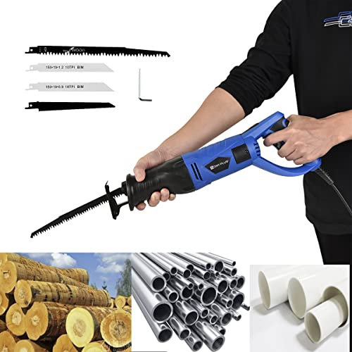 Reciprocating Saw 750W with 4pcs Saw Blades for Cutting Wood, Metal and Plastic, Tool Free Blade Change Electric Saw - 2700RPM Speed, 180° Rotary Handle for Safe Using