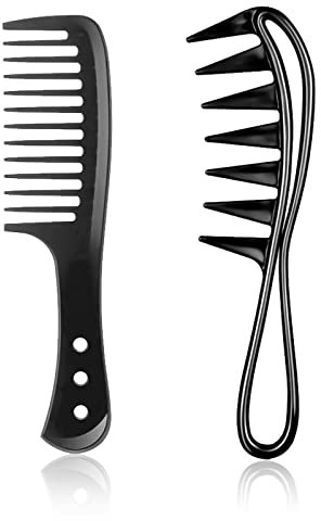 ZZLBZN Wide Tooth Curl Comb, 2 Pcs Large Shark Teeth Combs for Curly Straight Wet Wavy Hair Wigs Salon Men Women Black