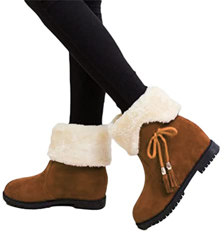 Osheoiso Bottes de Neige Femme Filles Bottes Hiver Fourré Chaude Plats Confort Bottines Casual Chaussures Vintage Extérieur Thermique Ultra léger Antidérapant Pas Cher