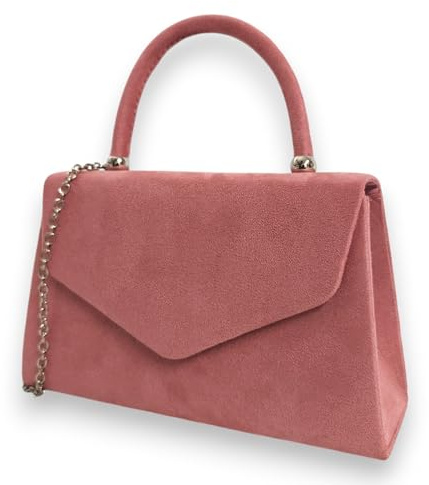 fi9® Retro Suede Tote Style Wedding Ladies Party Prom Evening Clutch Hand Bag Purse (Dusky Pink)