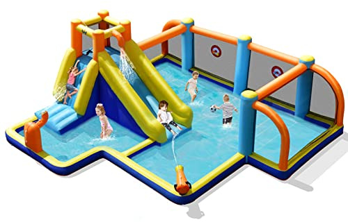 Maxmass Kids Water Park, Inflatable Bounce House with Splash Pool,Climbing Wall, Slide, Water Cannon, Soccer Zone, Outdoor Bouncy Castle Blow up House for 3-12 Years Old (5 in 1, without Blower)