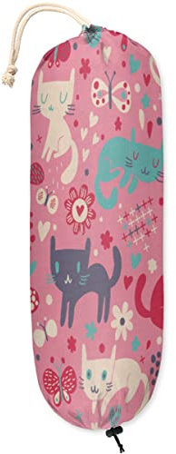 Katzen Malerei Kunststoff Tasche Halter Wandhalterung Kunststoff Tasche Organizer Einkaufstasche Aufbewahrungsspender Waschbar Große Einkaufstaschen Tragetasche für Zuhause Küche Reisen, 1 Packung