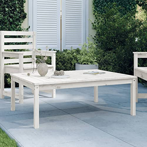 Yolola Gartentisch aus Holz Garten-Loungetisch Terrassentisch Holztisch Garten Balkontisch Wetterfest Balkonmöbel Holz Outdoor Weiß 121x82,5x45 cm