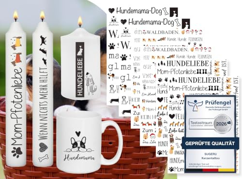 Sugeru 6 PCS Kerzentattoo (200+ Muster),Wassertransferdruck |wasserschiebefolie kerzen | Kerzenfolie | kerzenaufkleber sticker | Kerzen dekorieren (Hundeliebe)