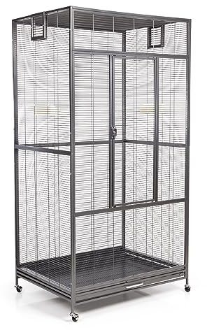 Montana Cages | Premium Voliere New Sydney I Vogelkäfig für Sittiche und kleine Papageien, inkl. 2 Näpfe, 4 Lenkrollen, AVILON Pulverbeschichtung, Antik Edition, ca. 90 x 70 x 180cm