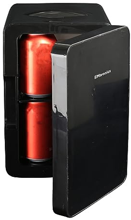 EMtronics EMMF6LBLK Compact Mini Cooler Fridge 6 Litre, 8 Can Portable AC+DC Power For Bedrooms, Cars, Offices; Skincare, Makeup, Cosmetics, Food (Black)