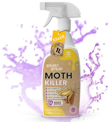 Pestmatic Moth Killer Spray 1 Litre, Moth Repellent Spray for Carpets, Wardrobes, Kitchen & Pantry, Effective Treatment that Kills Moths Larvae & Eggs on Contact, Long Lasting 12 Weeks Protection