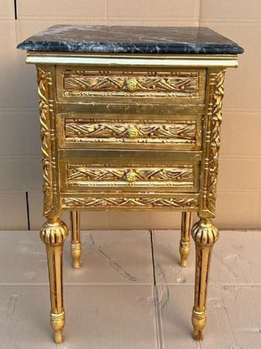 Casa Padrino mesita de Noche Barroco Oro/Negro - Magnífica cómoda de Estilo Barroco con 3 cajones y Tapa de mármol - Muebles barrocos - Muebles de Dormitorio de Estilo Barroco