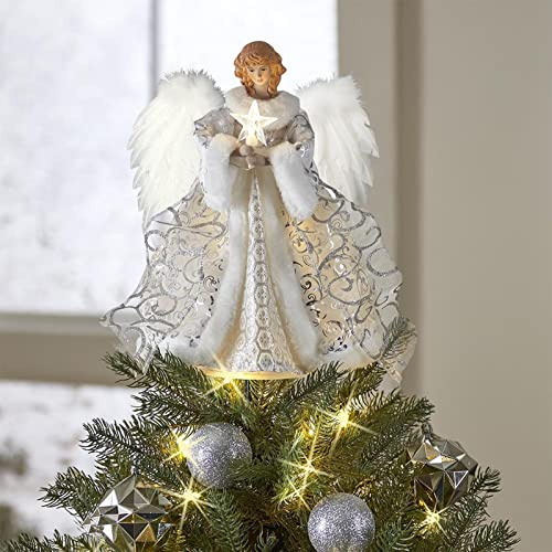 Ahuuen Topper Sapin Noël | Ange Ornements Cime d'arbre De Noël | Arbre Noël Topper Décoration | Cime d'arbre d'ange Illuminée | Cime De Sapin pour Les Décorations De Bar De Fête De Noël 30cm25cm