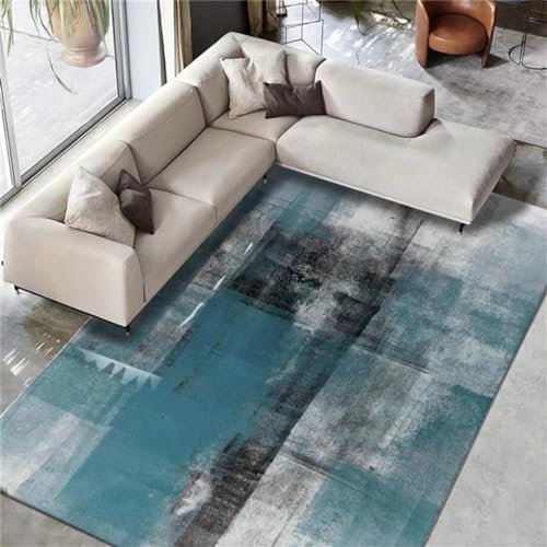 DJHWWD Sofa Jugendzimmer Schlafzimmer-rechteckiger Blauer Teppich-Wohnzimmer-Teppich. Pflegeleicht fußmatte waschbar Teppich auslegeware deko Wohnung 80X120CM
