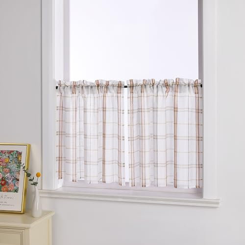 Joyswahl Leinen Scheibengardine im Landhausstil »Jill« Bistrogardine 2er Set Küche Gardinen Transparent Küchengardinen Weiß Kurzstores Rot HxB 45x90cm 2 Stück