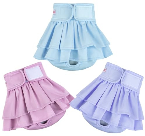 Female Dogs Diapers Belly Bands(3Pack), Washable Reusable Female Skirt Doggy Wraps Panties for Doggie Puppy Pooping Potty Training Incontinence Marking Pañal Para Perro Morandi Pink Purple blue Medium