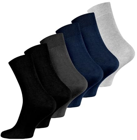 Wonky Line Men's Bamboo Socks, 6 pairs pack, seamless, soft, breathable, comfortable dress socks, Black, Grey, Navy Colours UK size 6-11