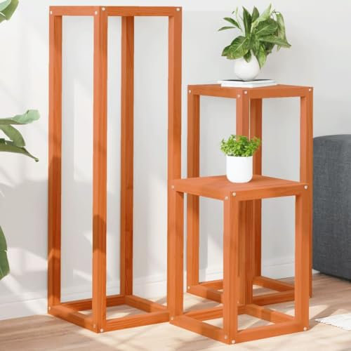 ZEYUAN Pflanzenständer 3 STK. Wachsbraun Massivholz Kiefer, Pflanzentreppe Outdoor, Kräutertreppe, Blumenständer, Blumenleiter Draußen, Kräutertopf Garten - 844472