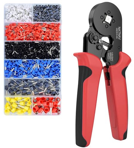 NATNAV Pinza Crimpatrice Capicorda, con 1300 Capicorda Elettrici a Crimpare - Pinza Capicorda e Puntalini Elettrici a Crimpare Gamma 0,25-10mm² per Auto e Installazioni