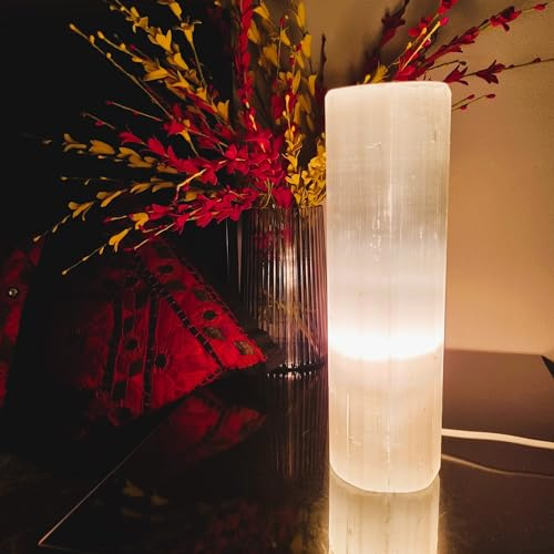 LANDSTER Selenit Lampe groß Selenit Tischlampe Ladeturm Selenit Kristall tischlampe kristall nachttischlampe Edelstein lampe Reinigung Dekoration home decor (40 CM)