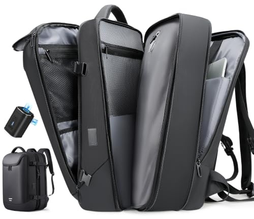 TANGCORLE Vacuum Travel Backpack with Pump, 50L Expandable Compression Backpack With Vacuum Seal, 17.3 Inch Water Resistant Business Laptop Backpack with USB Charging Port for Women & Men